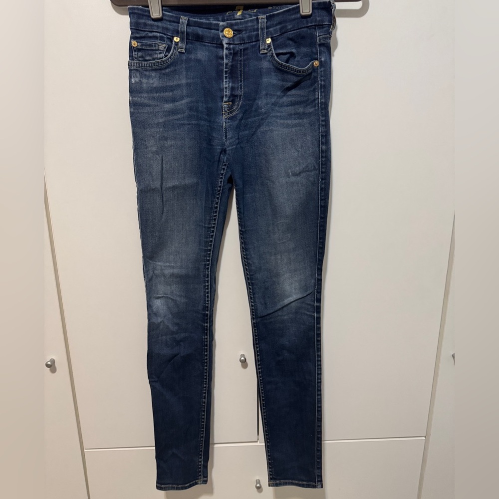 7 For All Mankind Medium Blue Denim Mid-Rise Skinny Jeans
